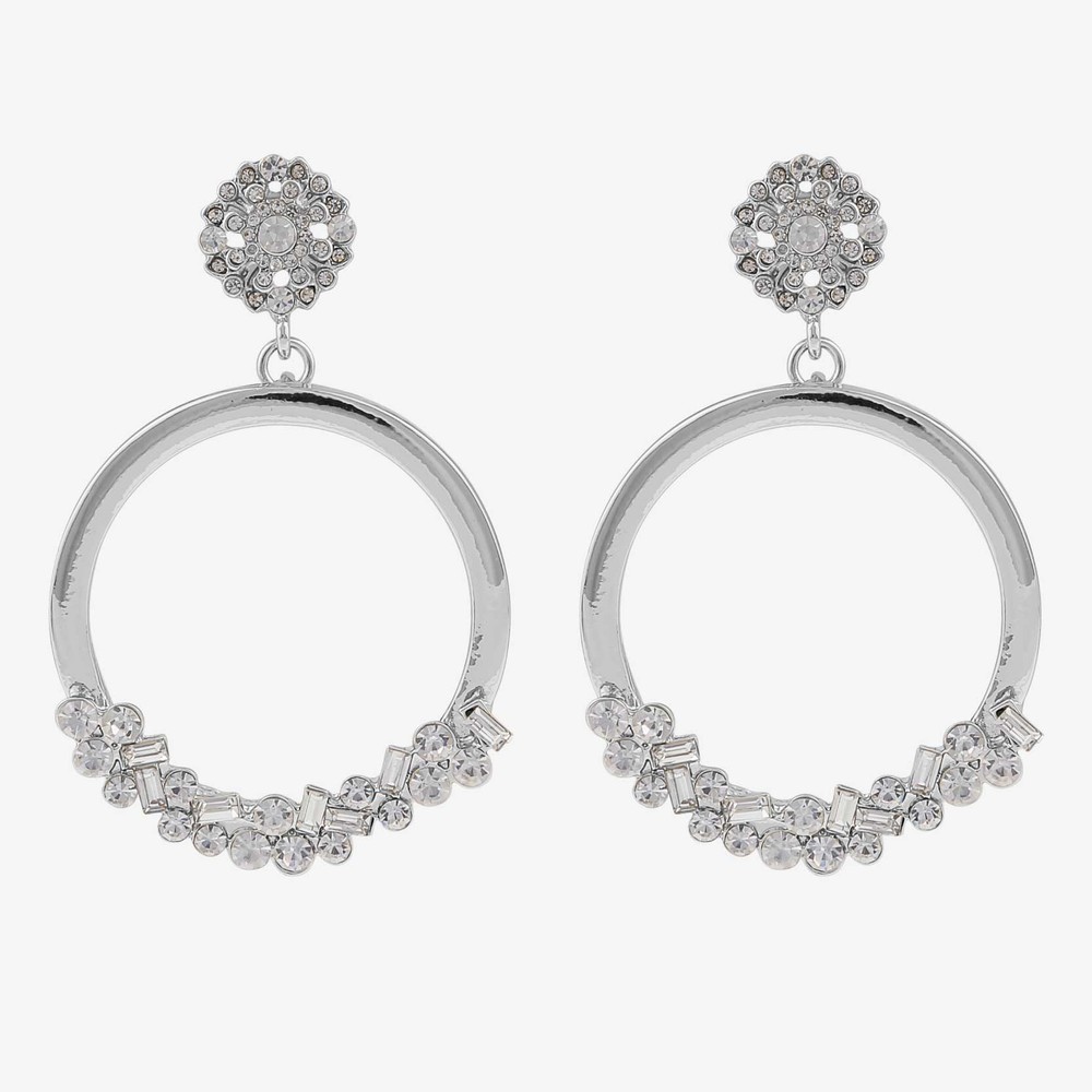Awa Round Pendant Earring In Silver Clear Snö Of Sweden Awa Round Pendant Earring
